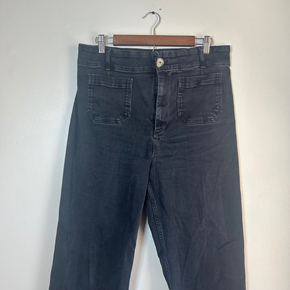 PILCRO Anthropologie Black Wide Leg Cropped Jeans High Rise Size 32 - Picture 3 of 6
